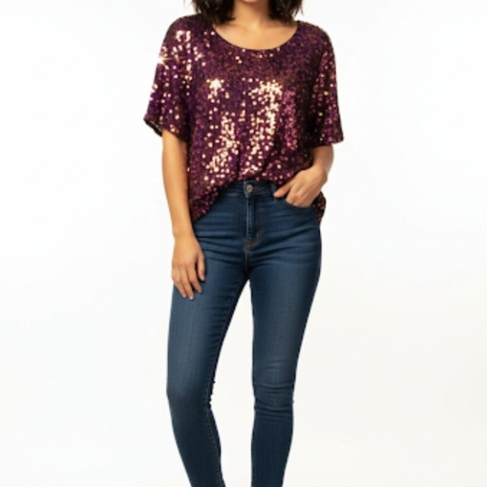 Yutuwomsfushi -  Women's Sequin Purple/Gold Top - Size XL - Like New